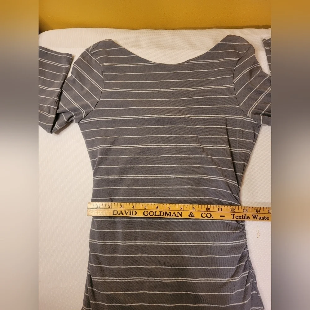 Athleta Comeback Striped Ruched Midi Length Long Sleeve Dress sz S 779703